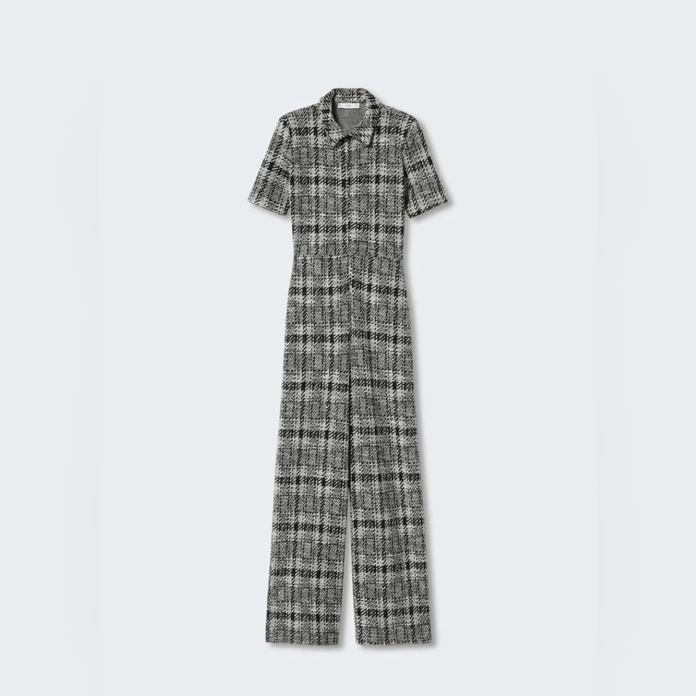 MANGO Short Sleeve Tweed Jumpsuit